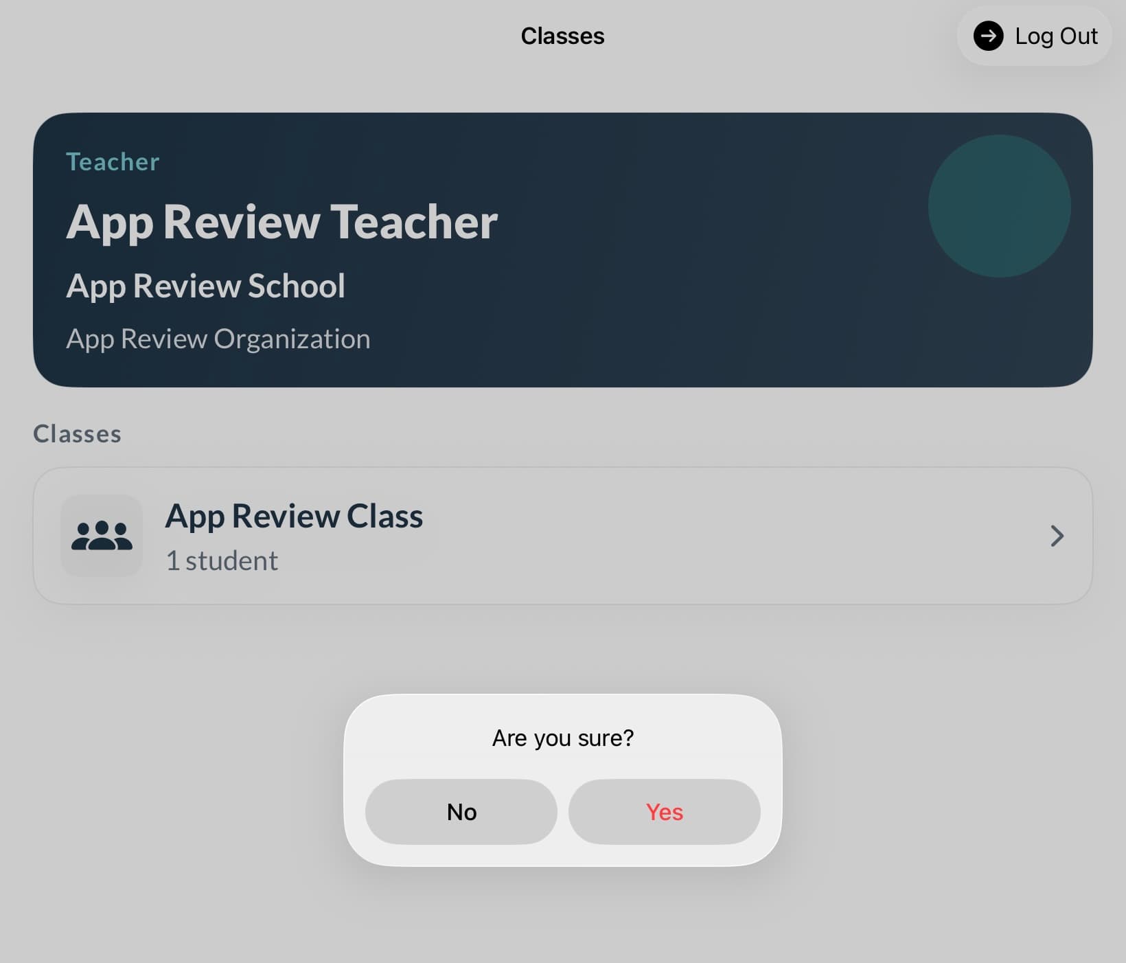 Log out confirmation placeholder