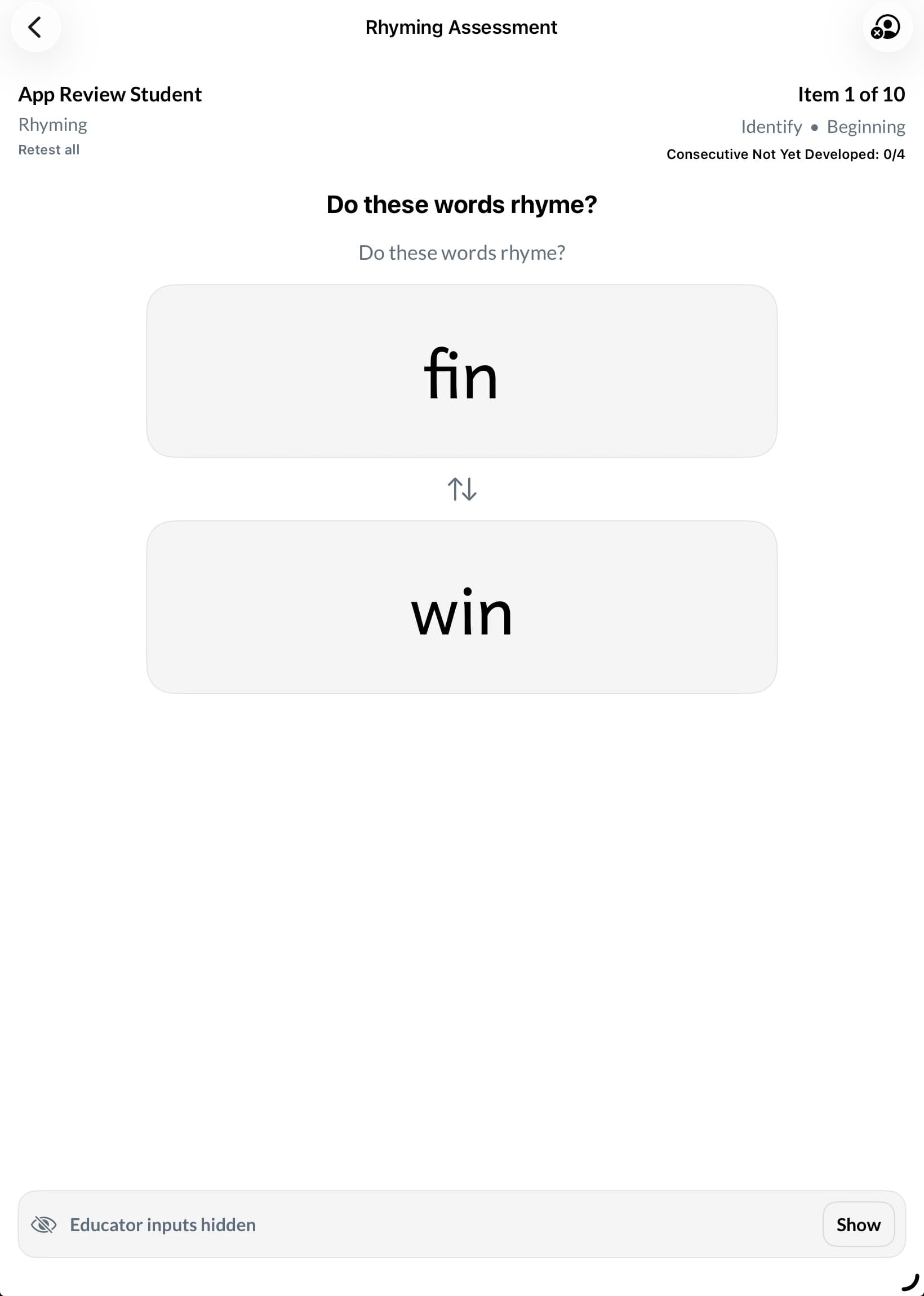 Rhyming assessment placeholder